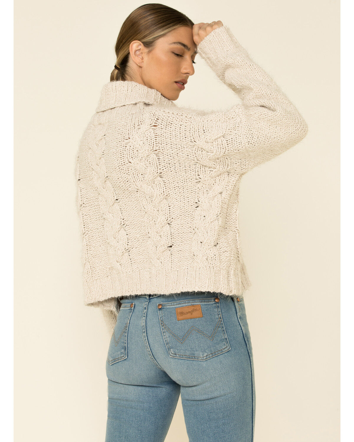 Image #5 - POL Women's Ivory Cable Knit Turtleneck Sweater , , hi-res
