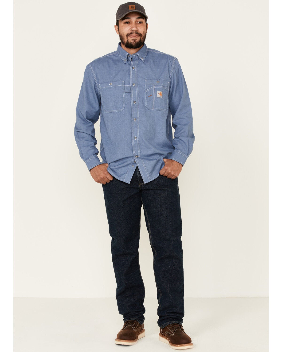 Carhartt Men's FR Force Lightweight Performance Woven Long Sleeve Work Shirt - Big, Steel Blue, hi-res