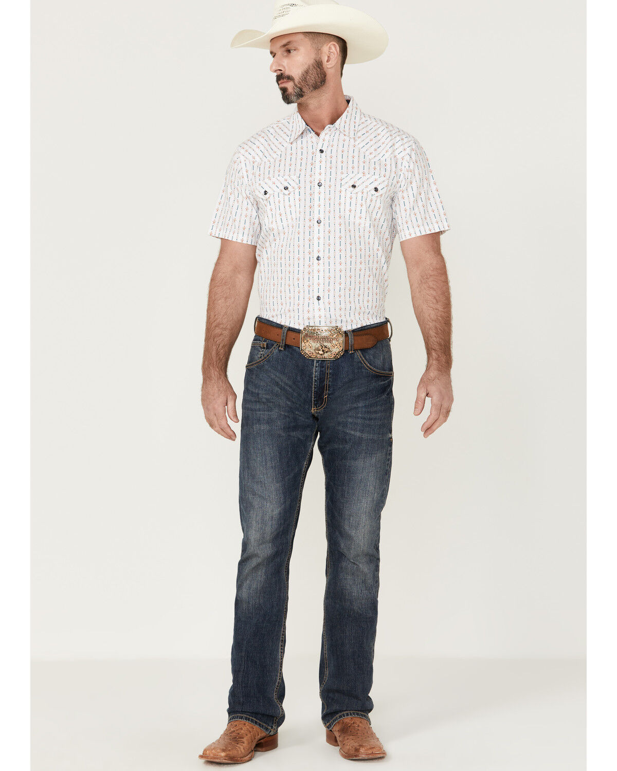 Image #2 - Moonshine Spirit Men's Cocopah Southwestern Print Short Sleeve Snap Western Shirt, White, hi-res