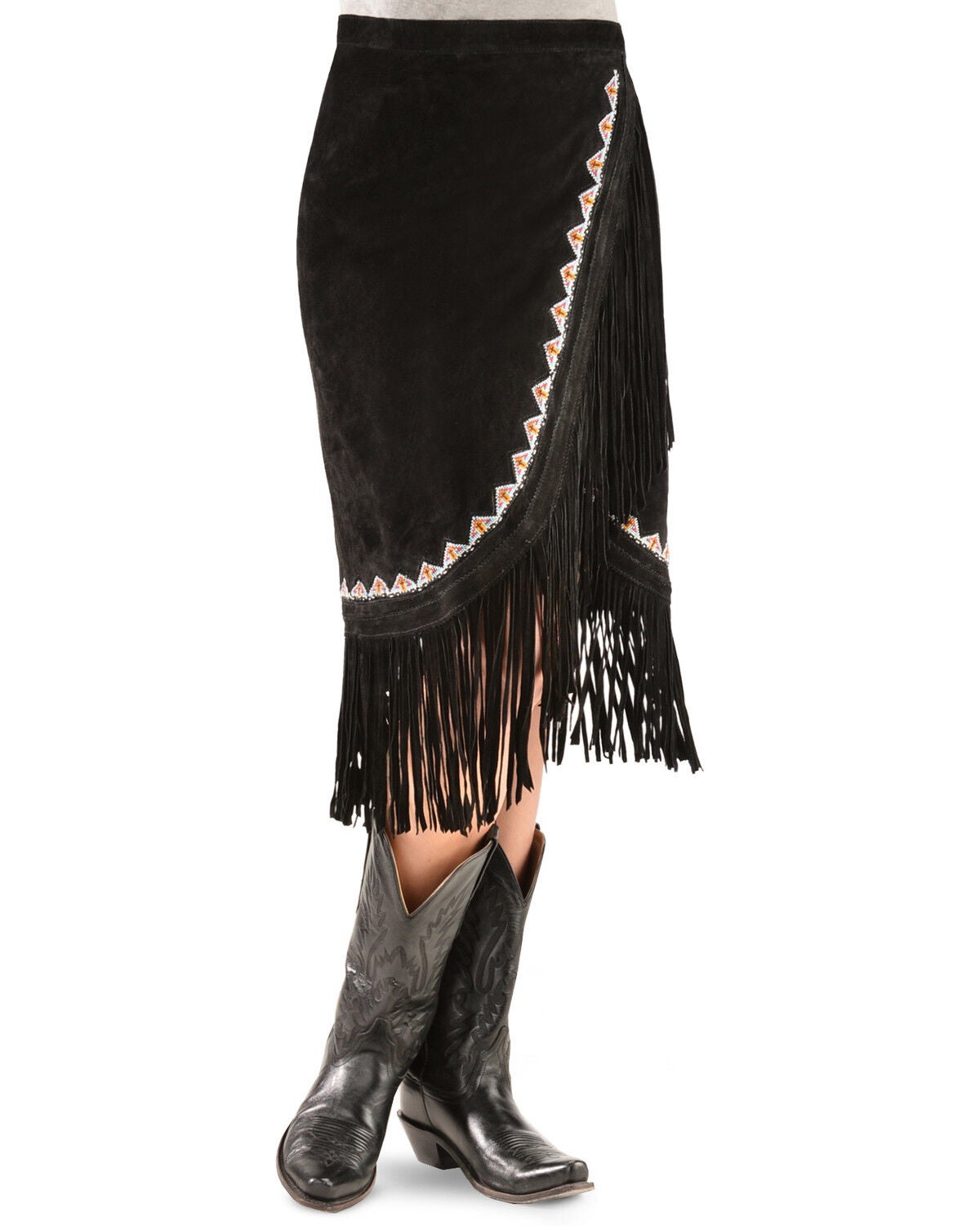 Kobler Leather Women's Yuma Fringe Suede Skirt, Black, hi-res