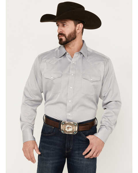Image #1 - Panhandle Men's 80/20s Dobby Long Sleeve Western Pearl Snap Shirt - Big , Taupe, hi-res