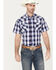 Rodeo Clothing Men's Plaid Print Short Sleeve Snap Western Shirt, Blue, hi-res
