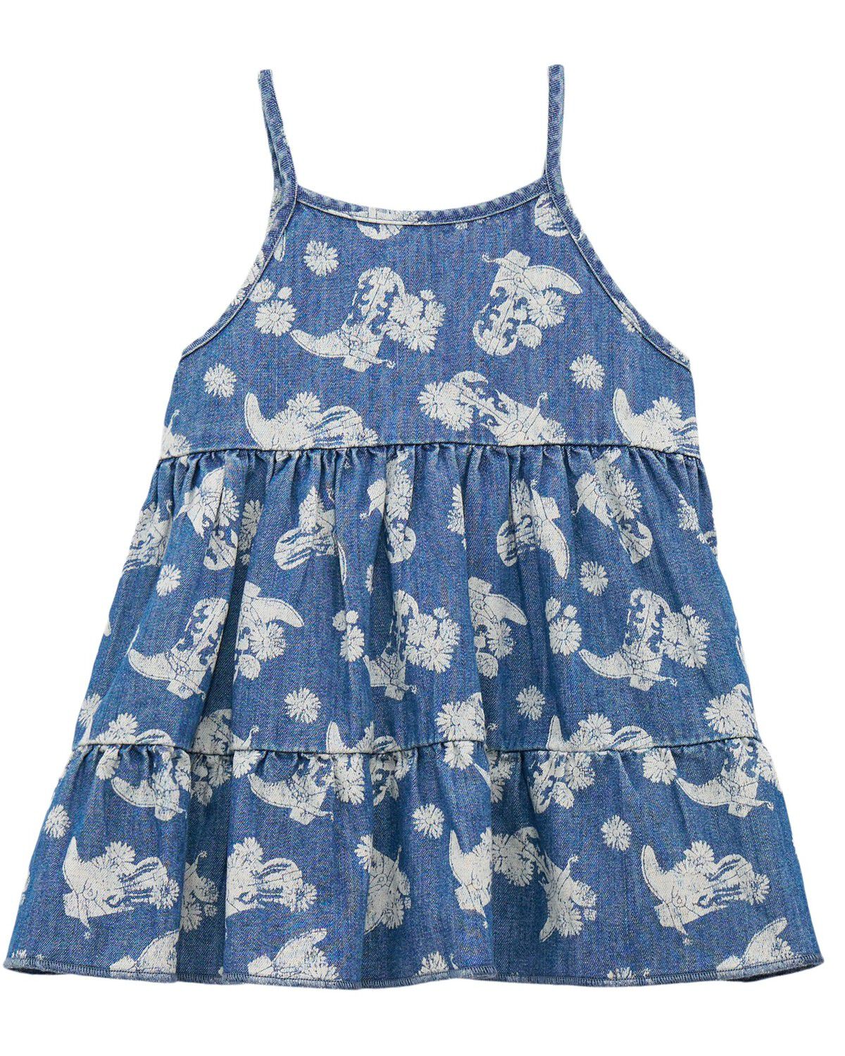 Image #1 - Wrangler Toddler Girls' Floral Boot Sleeveless Denim Dress, Blue, hi-res