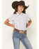Image #1 - Ely Walker Girls' Flower Yoke Sleeveless Snap Western Shirt, White, hi-res