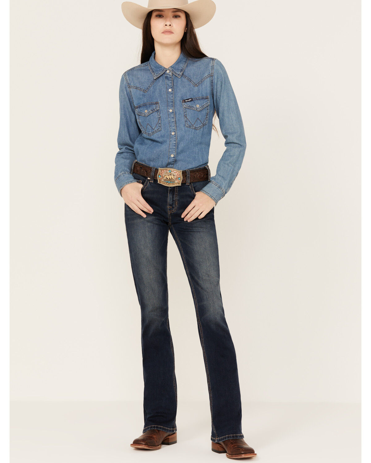 Image #3 - Rock & Roll Denim Women's Dark Wash Mid Rise Extra Stretch Riding Bootcut Jeans, Dark Wash, hi-res