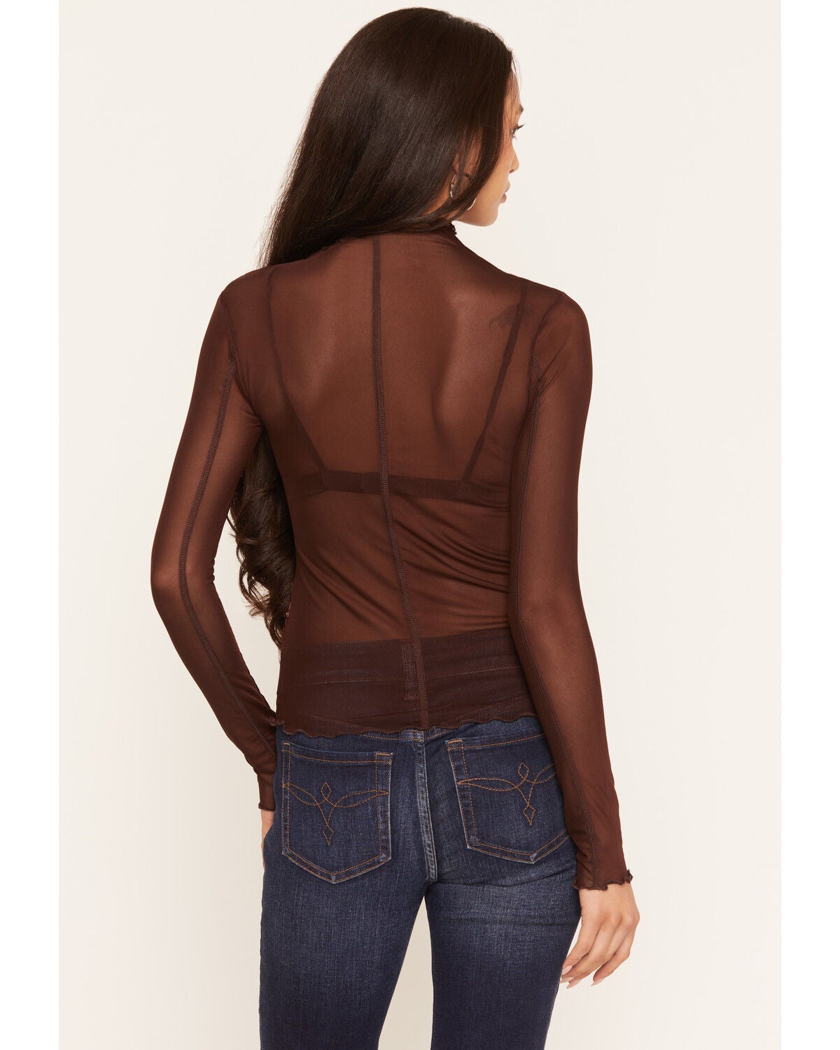 Image #4 - Miss Me Women's Floral Mesh Long Sleeve Top, Burgundy, hi-res