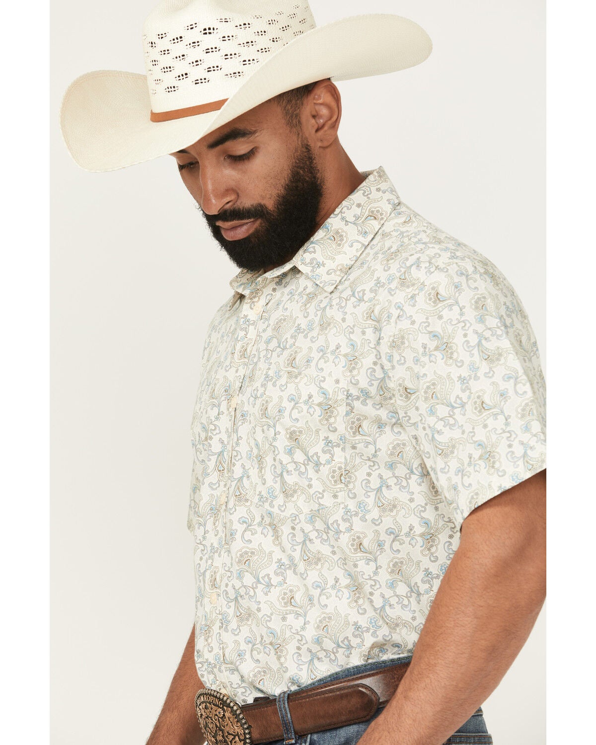 Image #2 - Gibson Trading Co Men's Groovy Floral Print Short Sleeve Button-Down Western Shirt - Big, Ivory, hi-res
