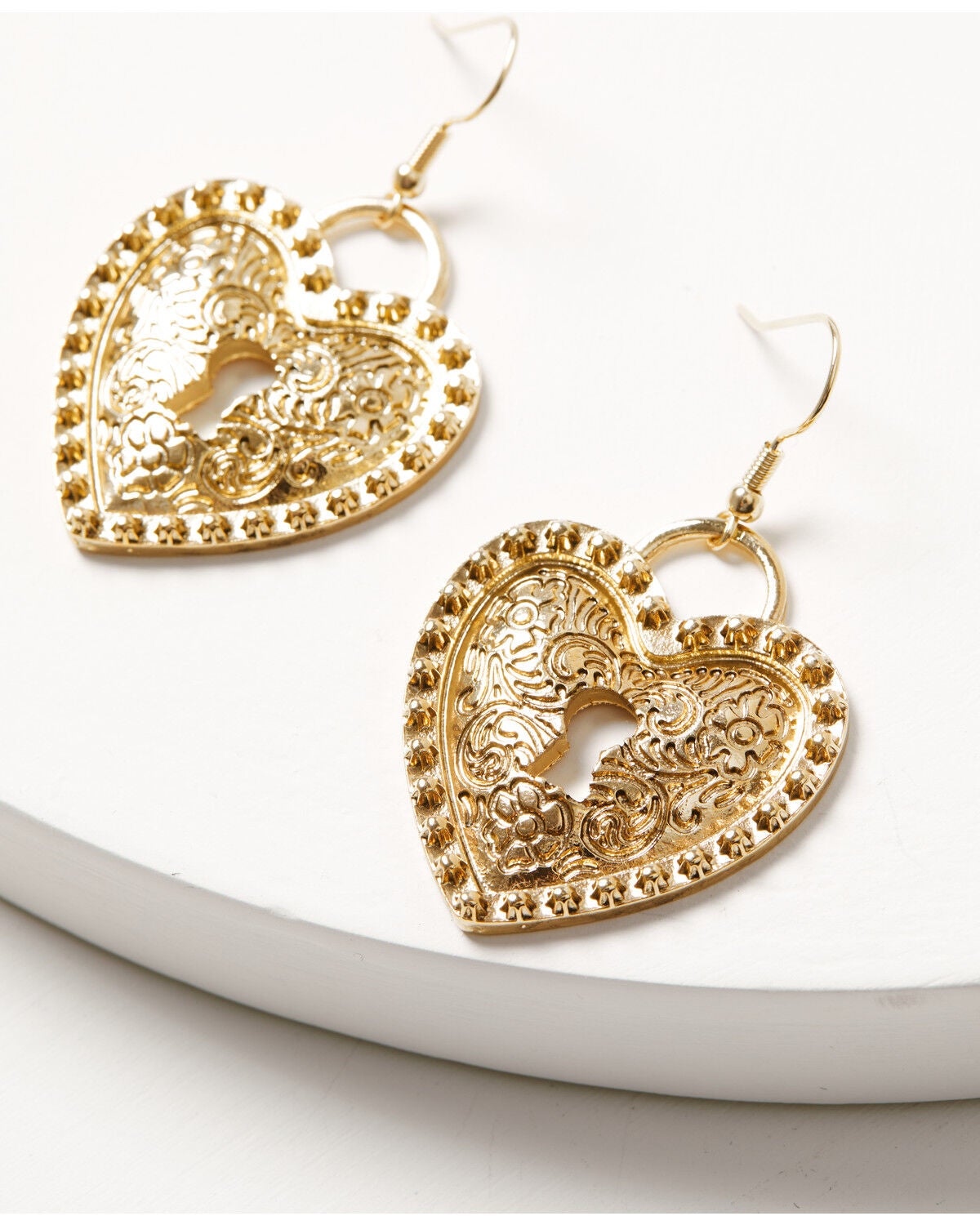 Image #2 - Shyanne Women's Western Muse Heart Concho Earrings, Gold, hi-res