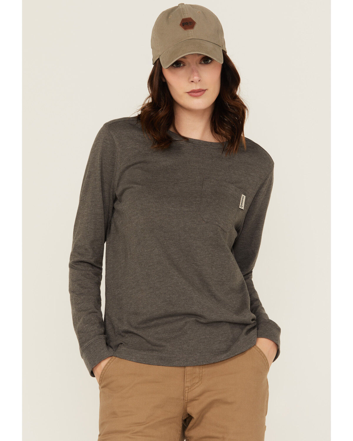 Image #1 - Wolverine Women's Classic Long Sleeve Pocket Work Tee, Charcoal, hi-res