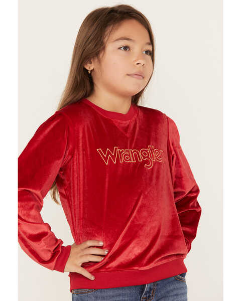 Image #2 - Wrangler Girls' Logo Graphic Sweatshirt, Red, hi-res