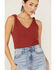 Image #2 - Miss Me Women's Found My Love Knot Hot Ribbed Tank, Brick Red, hi-res