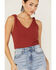 Miss Me Women's Found My Love Knot Hot Ribbed Tank, Brick Red, hi-res