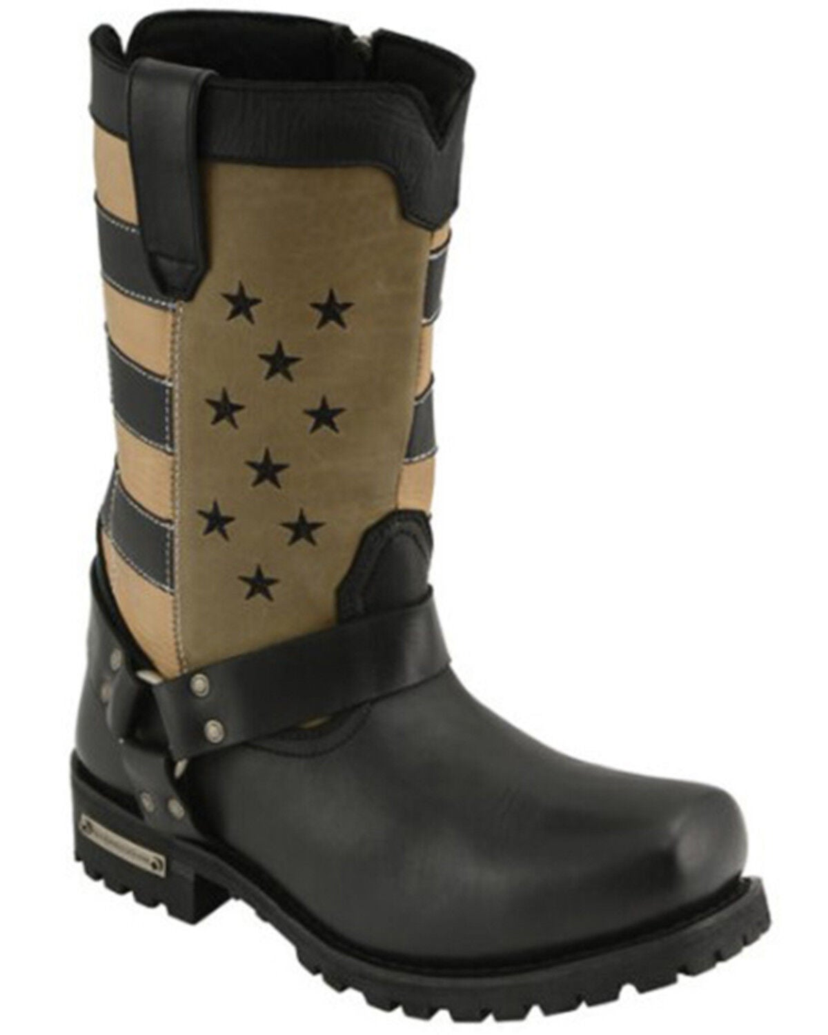 Milwaukee Leather Men's Stars And Stripes Motorcycle Harness Boots Square Toe - Extended Sizes, Black, hi-res