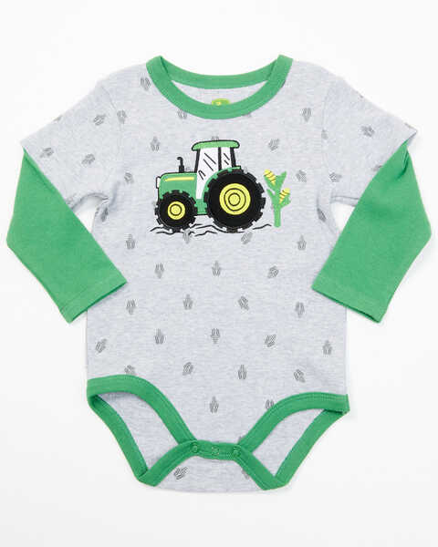 John Deere Infant Boys' Corn and Tractor Long Sleeve Onesie , Grey, hi-res