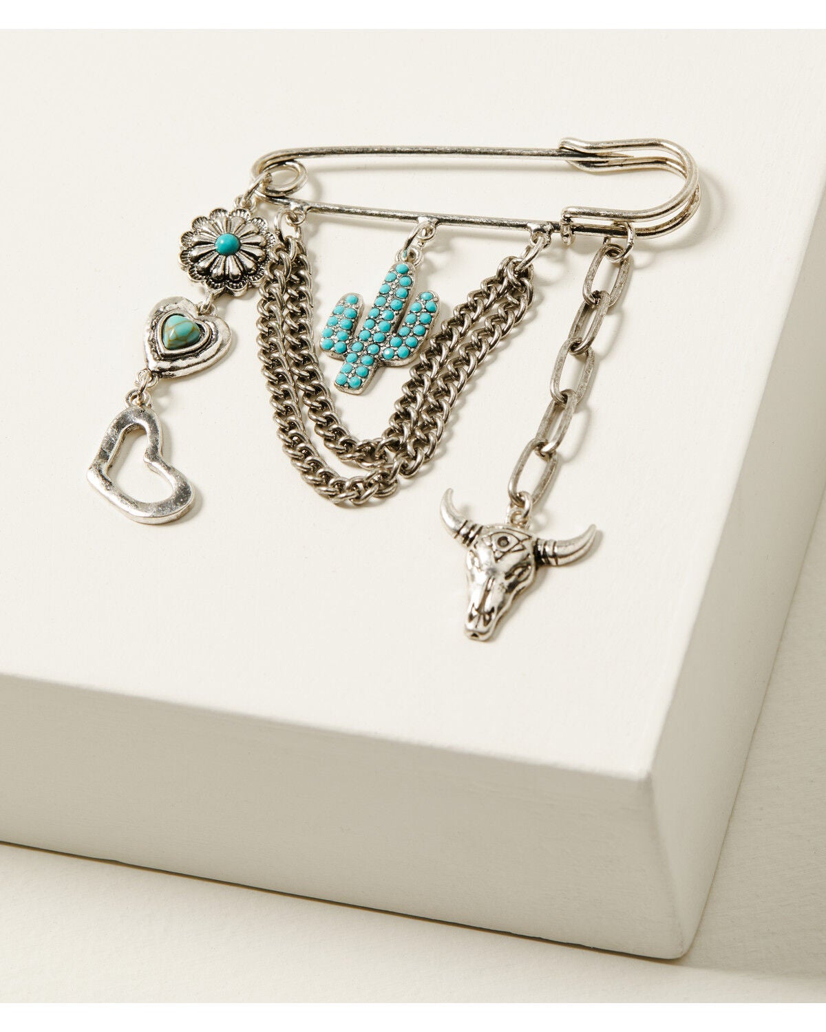 Shyanne Women's Cactus Bull Charm Hat Pin, Silver, hi-res