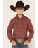 Image #1 - Cody James Boys' NFR Geo Print Long Sleeve Snap Stretch Western Shirt, Burgundy, hi-res