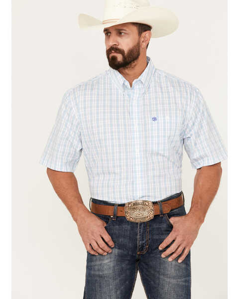 Image #1 - Wrangler Men's Classic Plaid Print Short Sleeve Button-Down Western Shirt - Tall, White, hi-res