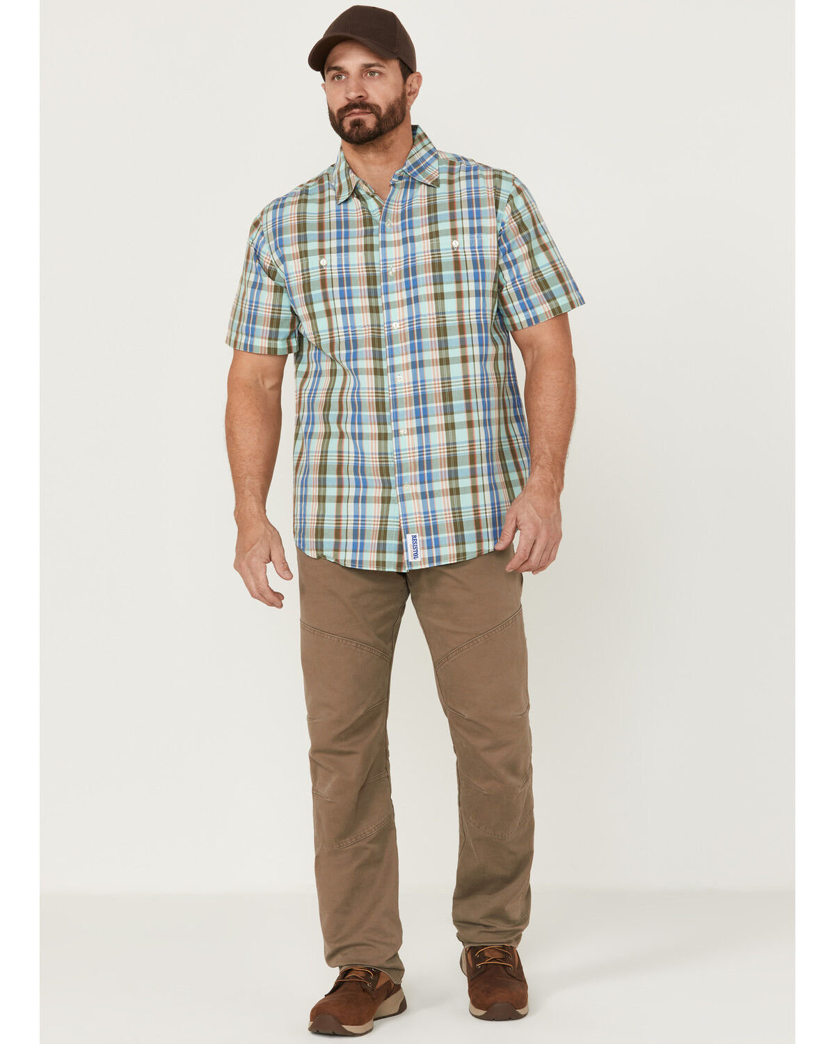 Image #2 - Resistol Men's Hampton Plaid Print Short Sleeve Button Down Western Shirt, Light Green, hi-res