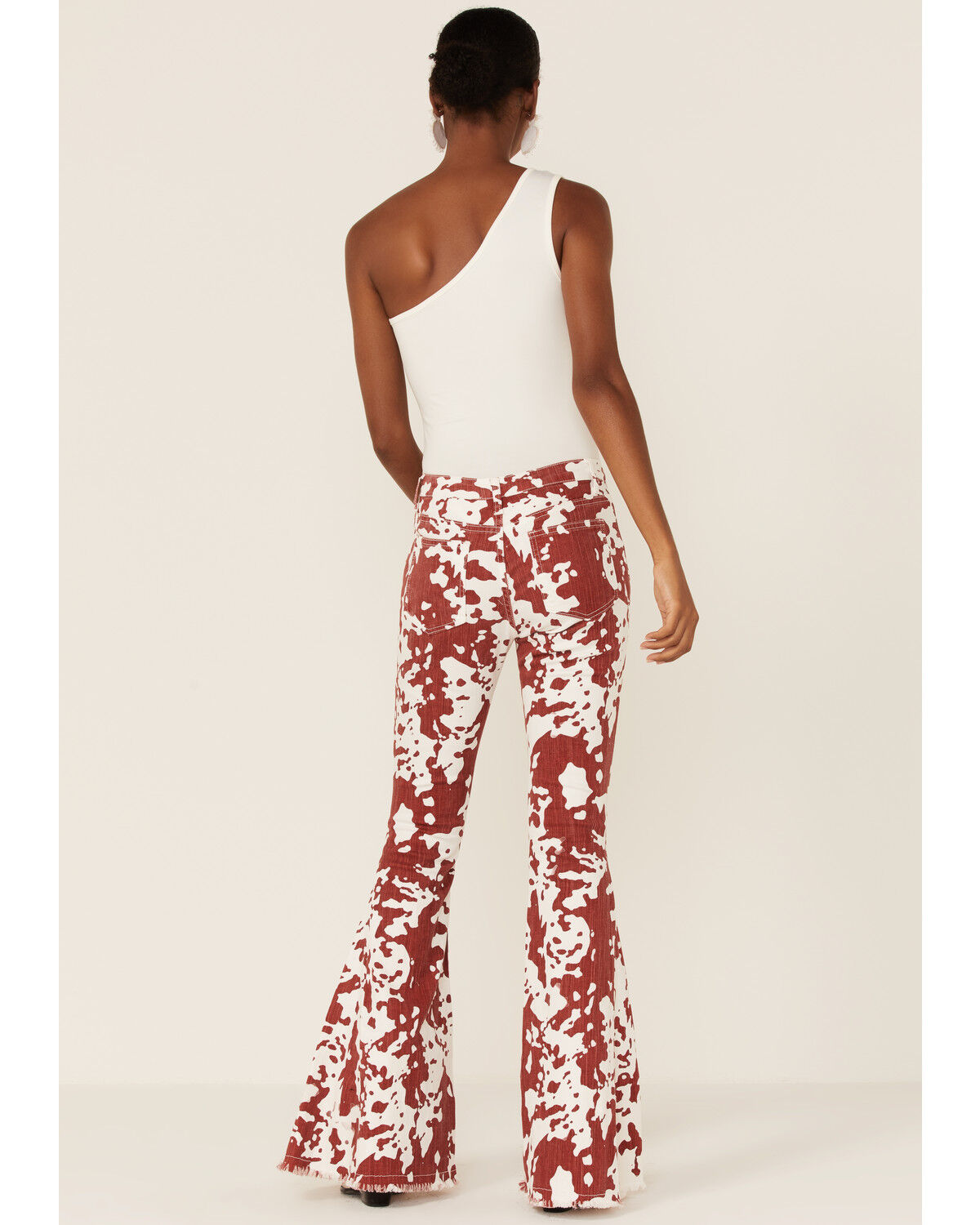 Image #4 - Saints & Hearts Women's Cow Print High Rise Raw Hem Flare Jeans, , hi-res