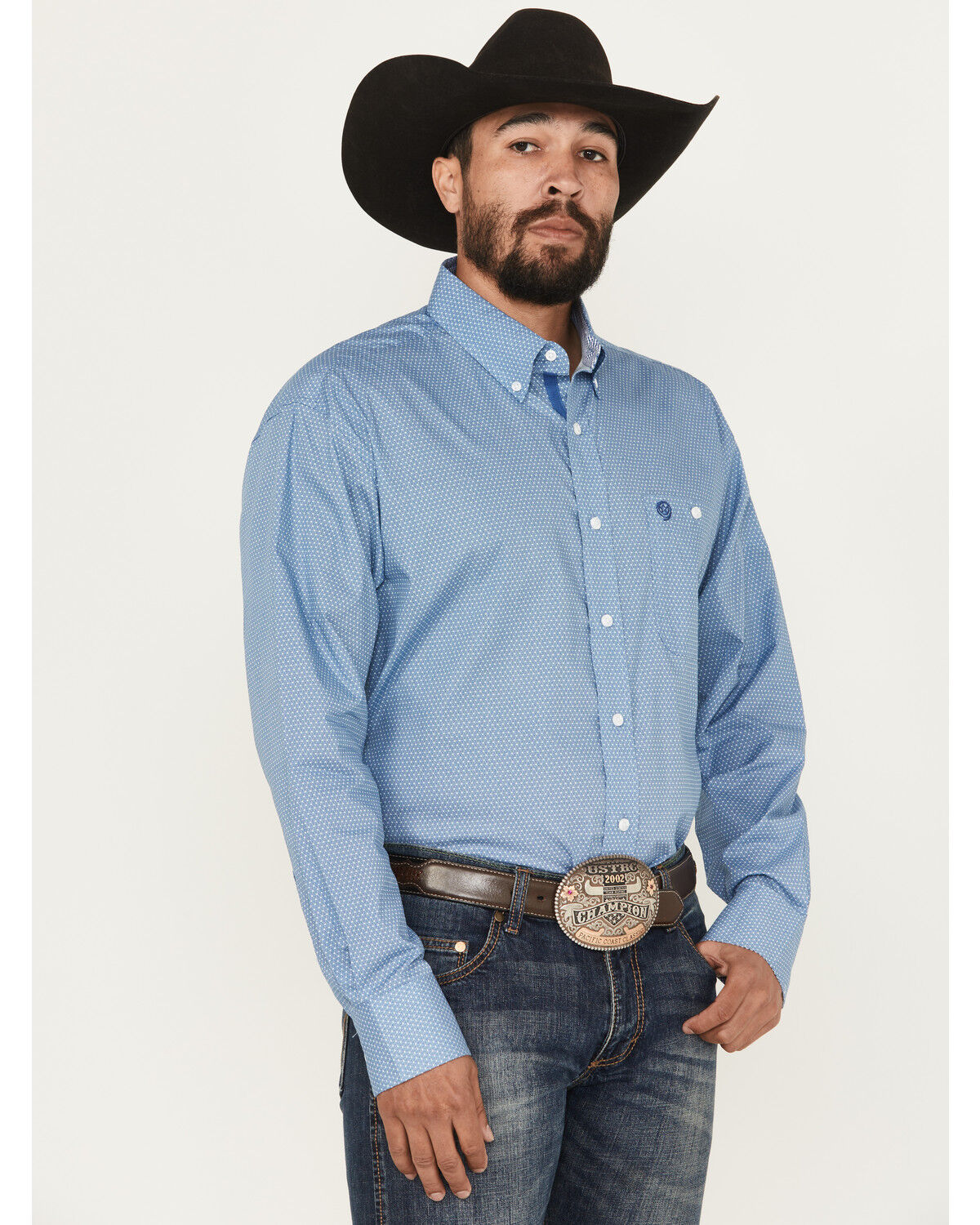 Image #1 - George Strait by Wrangler Men's Geo Print Long Sleeve Button-Down Stretch Western Shirt - Big, Blue, hi-res