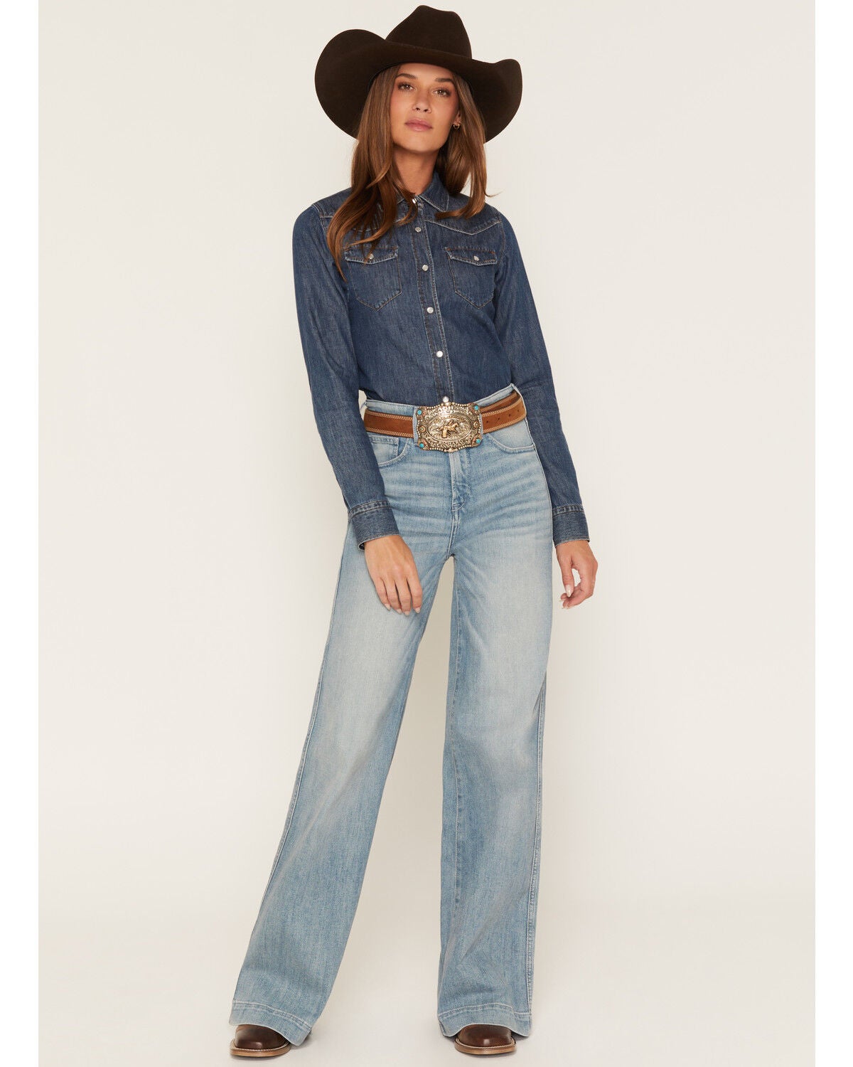 Image #1 - Ariat Women's R.E.A.L. Luana Light Wash Ultra High Rise Wide Stretch Denim Jeans, Light Wash, hi-res