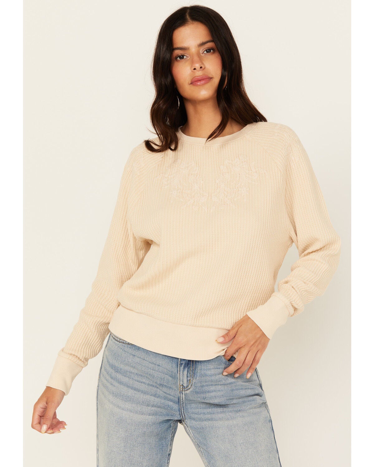 Cleo + Wolf Women's Waffle Knit Long Sleeve Top, Oatmeal, hi-res