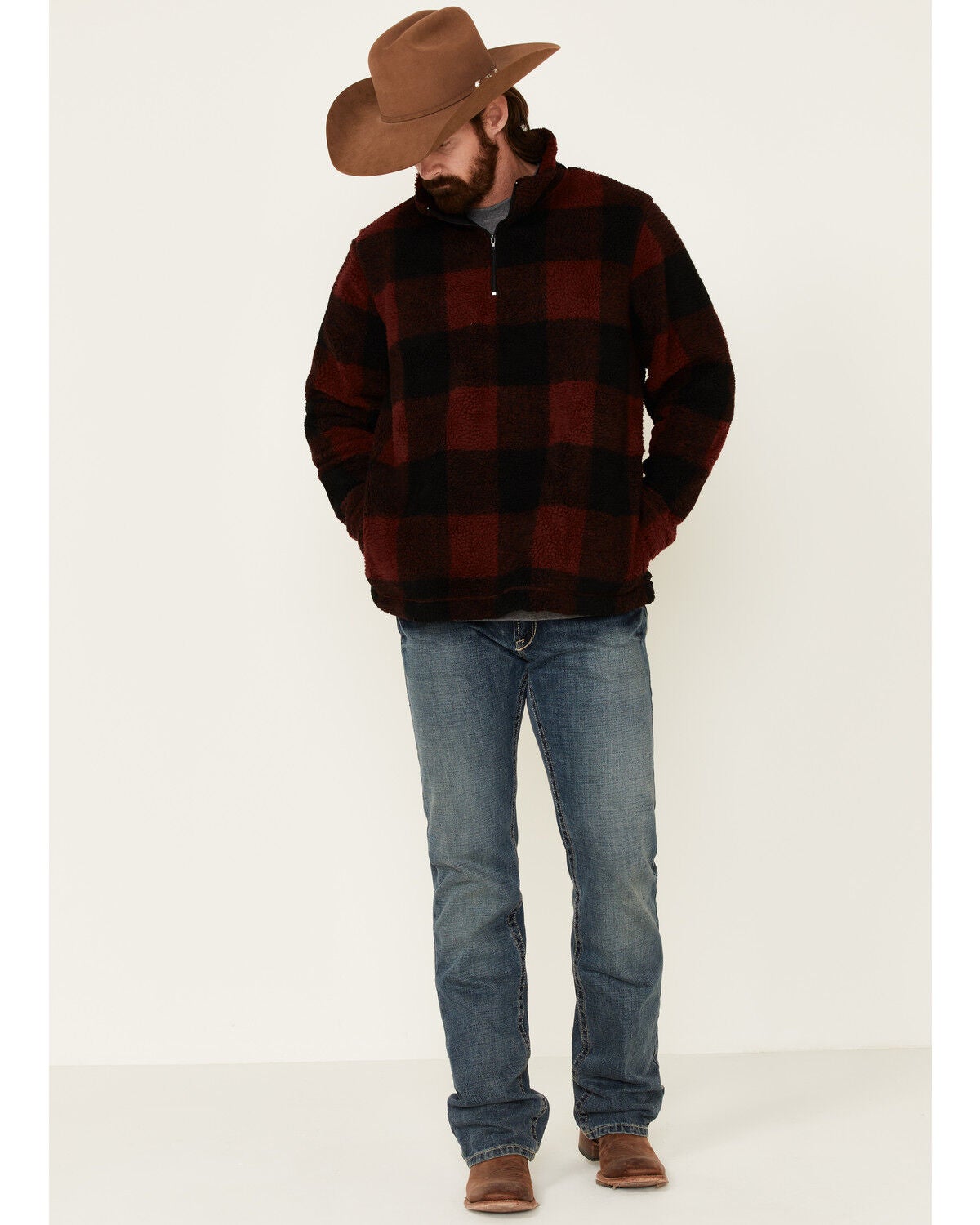 Burgundy Large Plaid Sherpa 