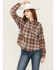 Image #2 - Cleo + Wolf Women's Mixed Media Plaid Print Button-Down Graphic Flannel Shirt, Indigo, hi-res