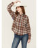 Image #2 - Cleo + Wolf Women's Mixed Media Plaid Print Button-Down Graphic Flannel Shirt , Indigo, hi-res
