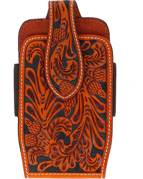 Image #1 - M & F Western Men's Embossed Leather Cell Phone Holder Clip-On Case, Natural, hi-res