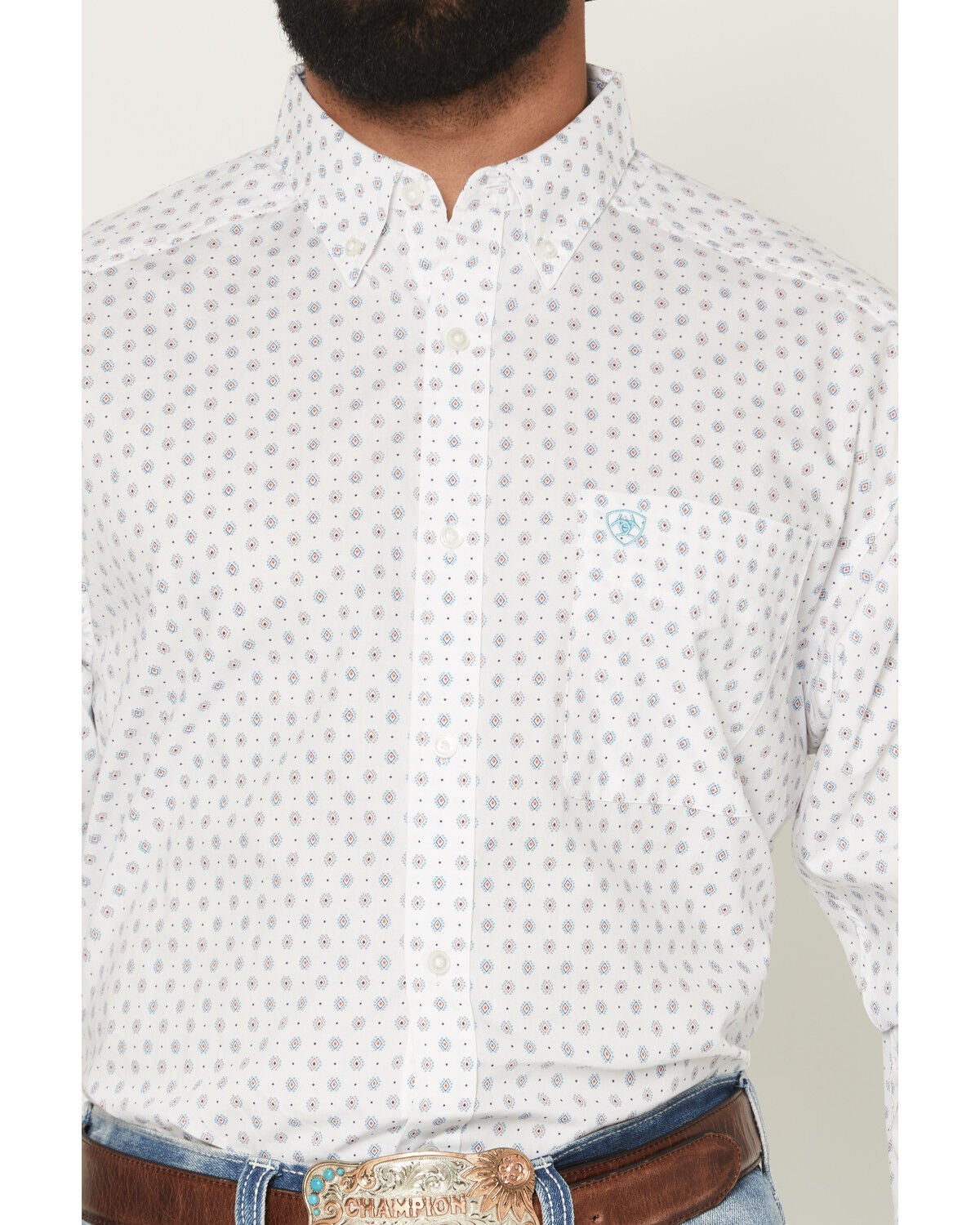 Image #3 - Ariat Men's Jayson Geo Print Long Sleeve Button-Down Western Shirt, White, hi-res