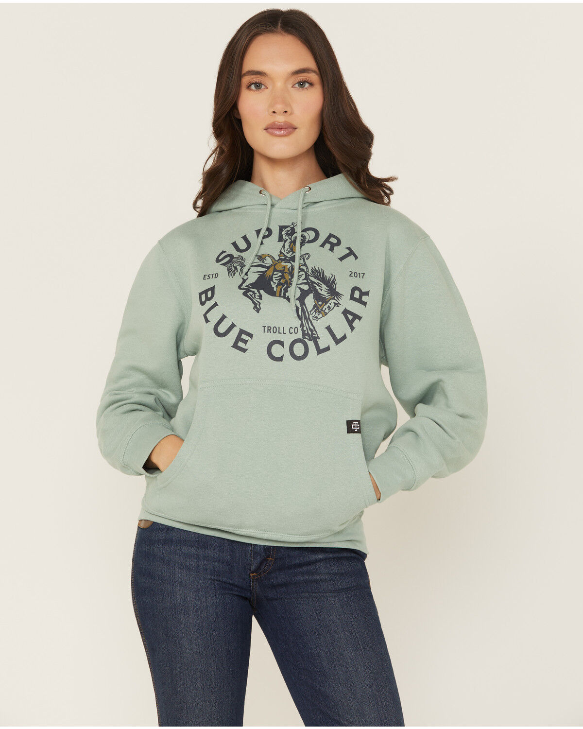 Image #1 - Troll Co Women's Rodeo Graphic Hoodie, Seafoam, hi-res