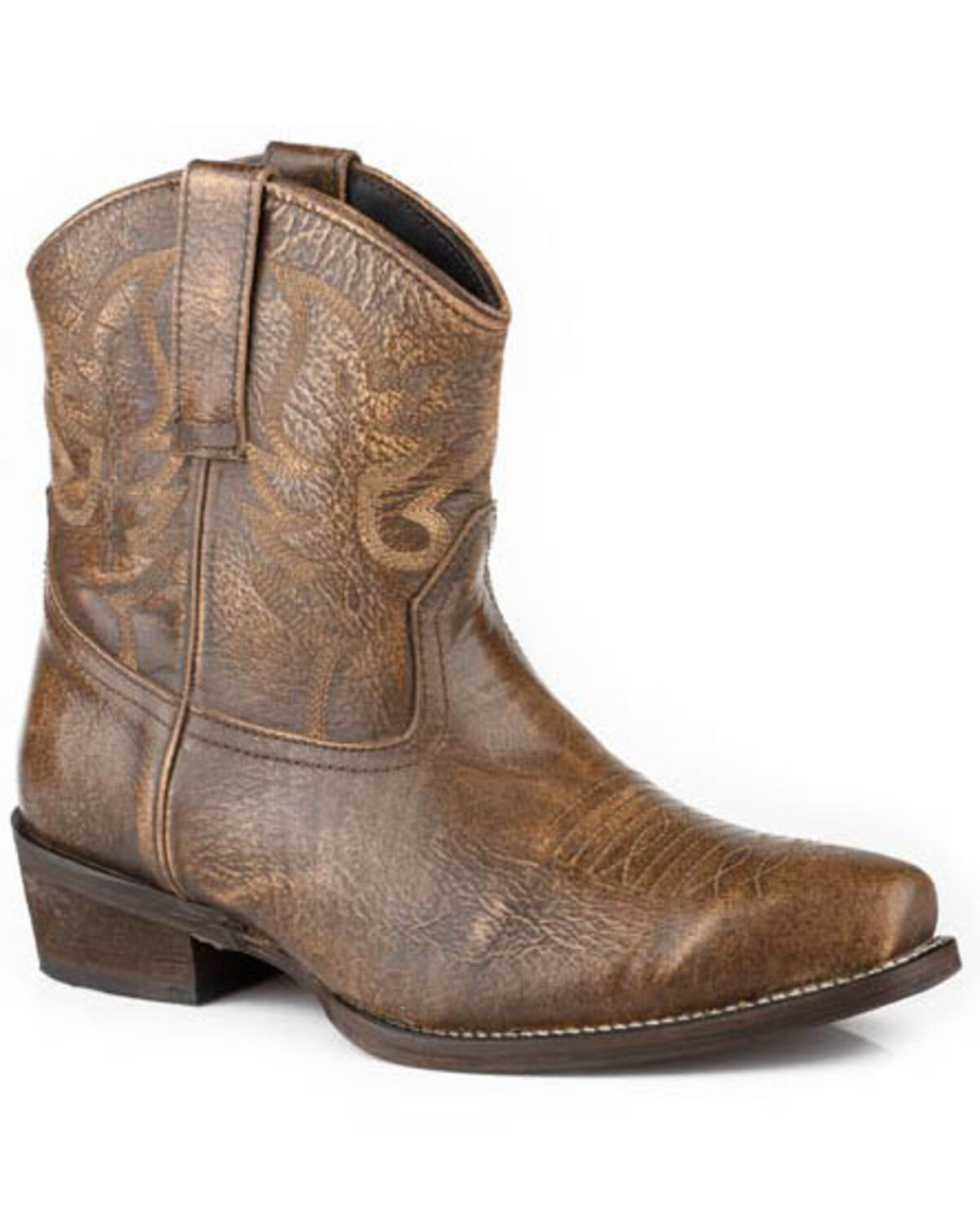 Image #1 - Roper Women's Dusty Burnished Western Booties - Snip Toe, Brown, hi-res