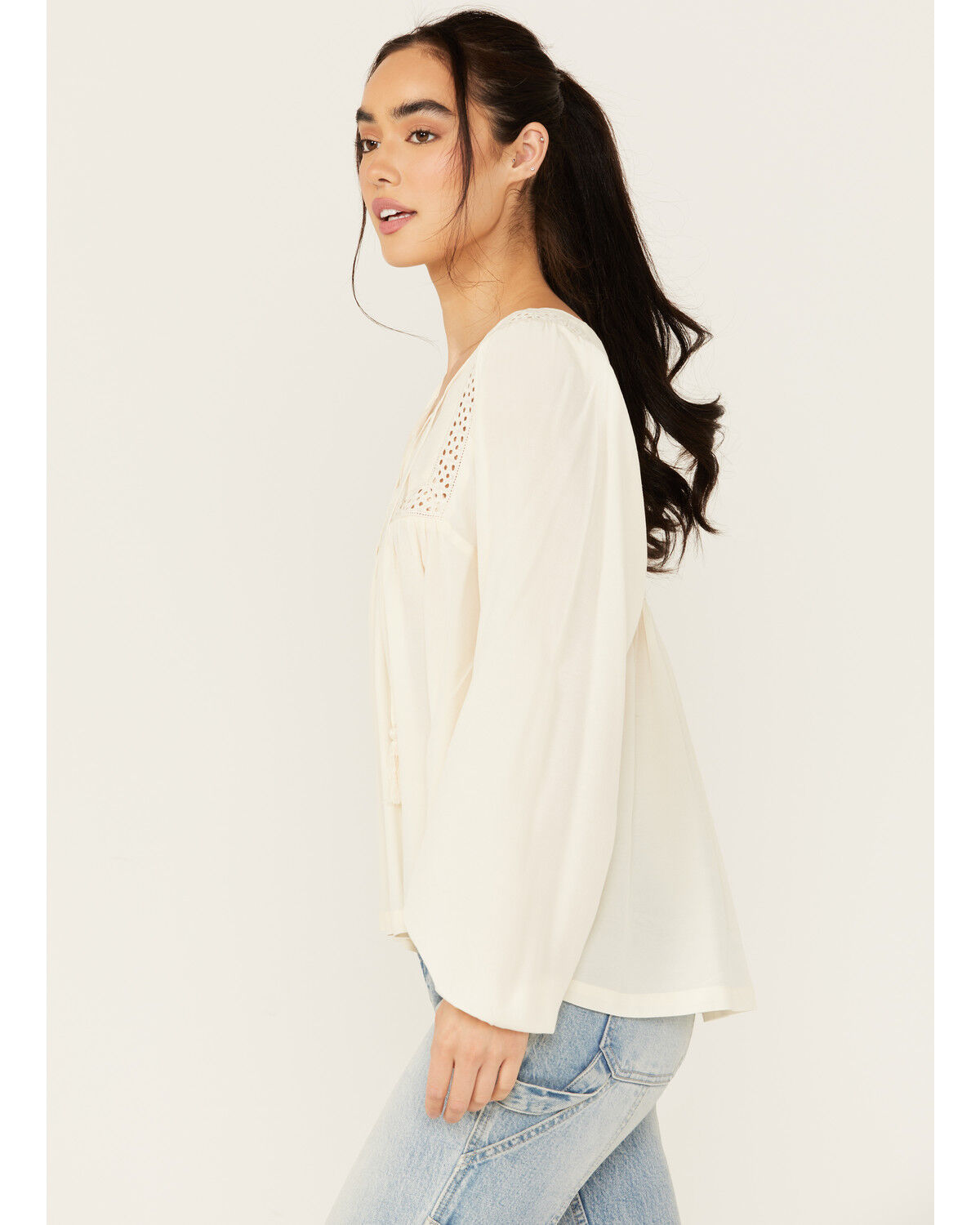 Image #2 - Cleo + Wolf Women's Austin Long Blouson Sleeve Painters Blouse, Cream, hi-res