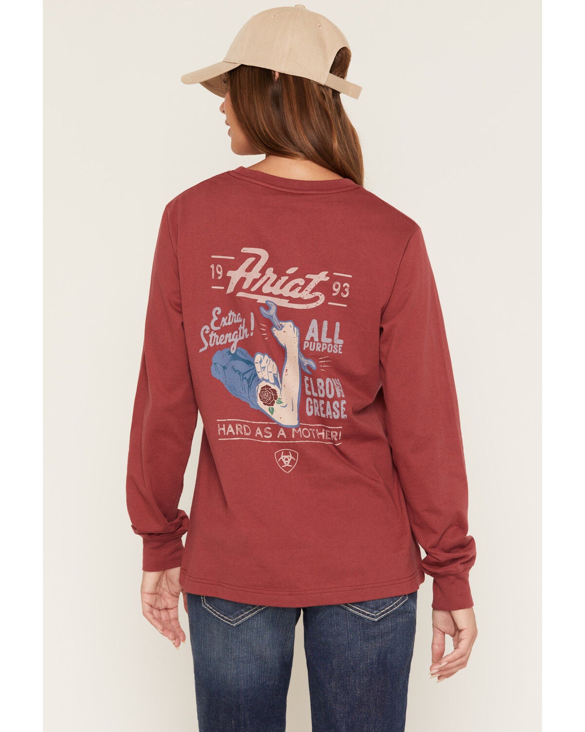 Ariat Women's Rebar Cotton Strong&trade; Vintage Mother Long Sleeve Graphic Work Tee, Red, hi-res