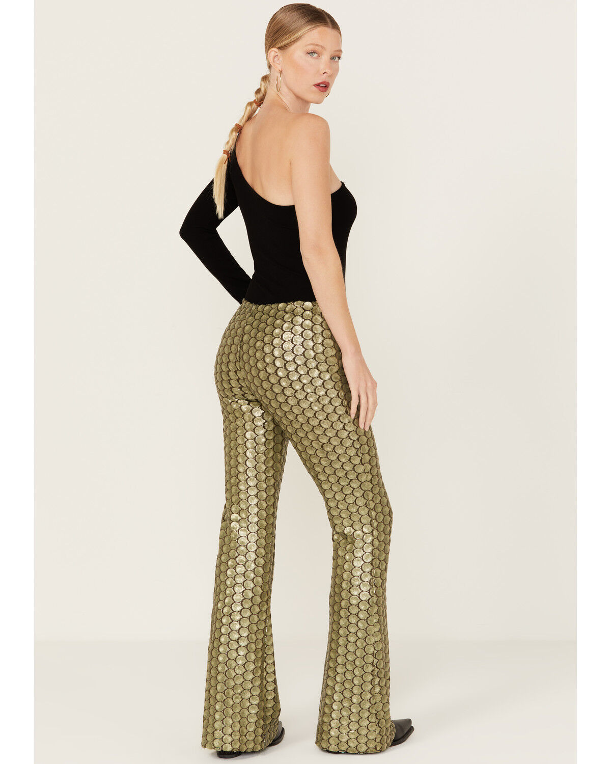 Image #3 - Free People Women's Wilder Days Sequins Flare Pants, Olive, hi-res