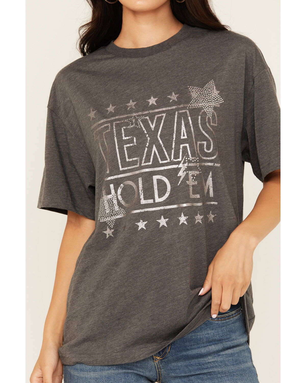 Image #3 - Youth in Revolt Women's Texas Hold Em Rhinestone Short Sleeve Graphic Tee, Black, hi-res
