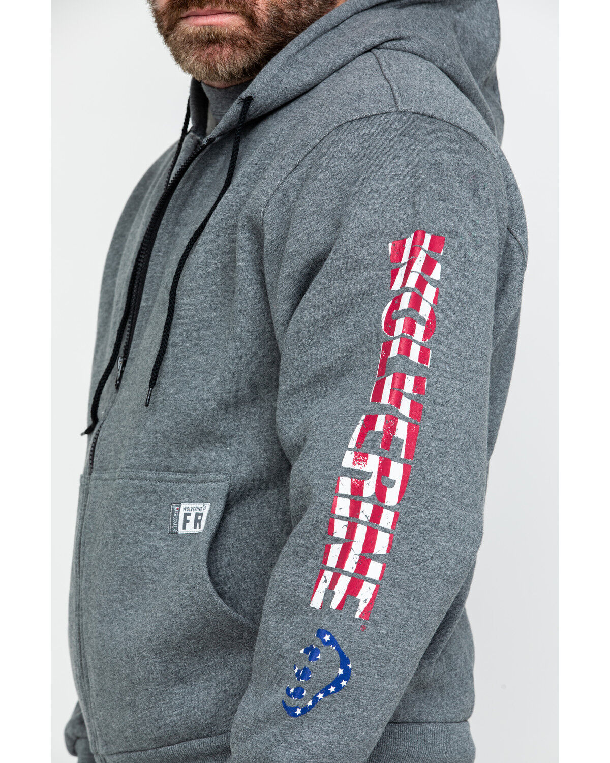 Image #4 - Wolverine Men's FR Logo Sleeve Zip-Up Work Hoodie, Ash, hi-res