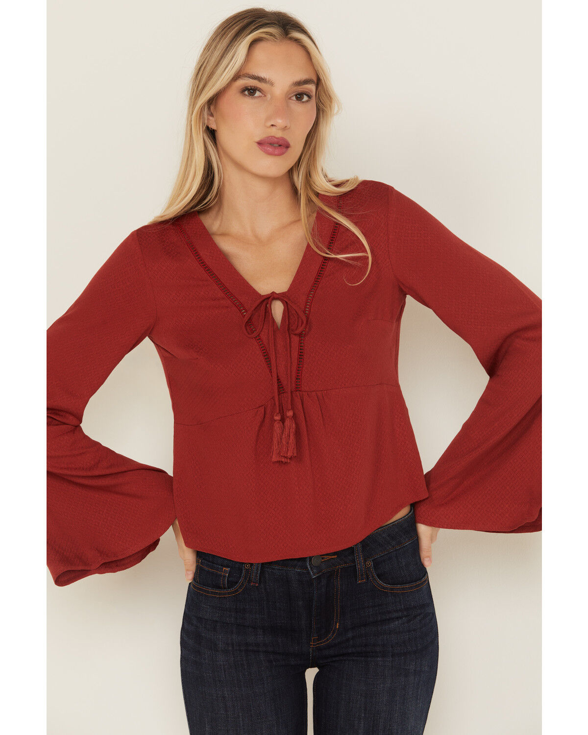 Image #1 - Idyllwind Women's Cedar Lace-Up Top, Chilli, hi-res