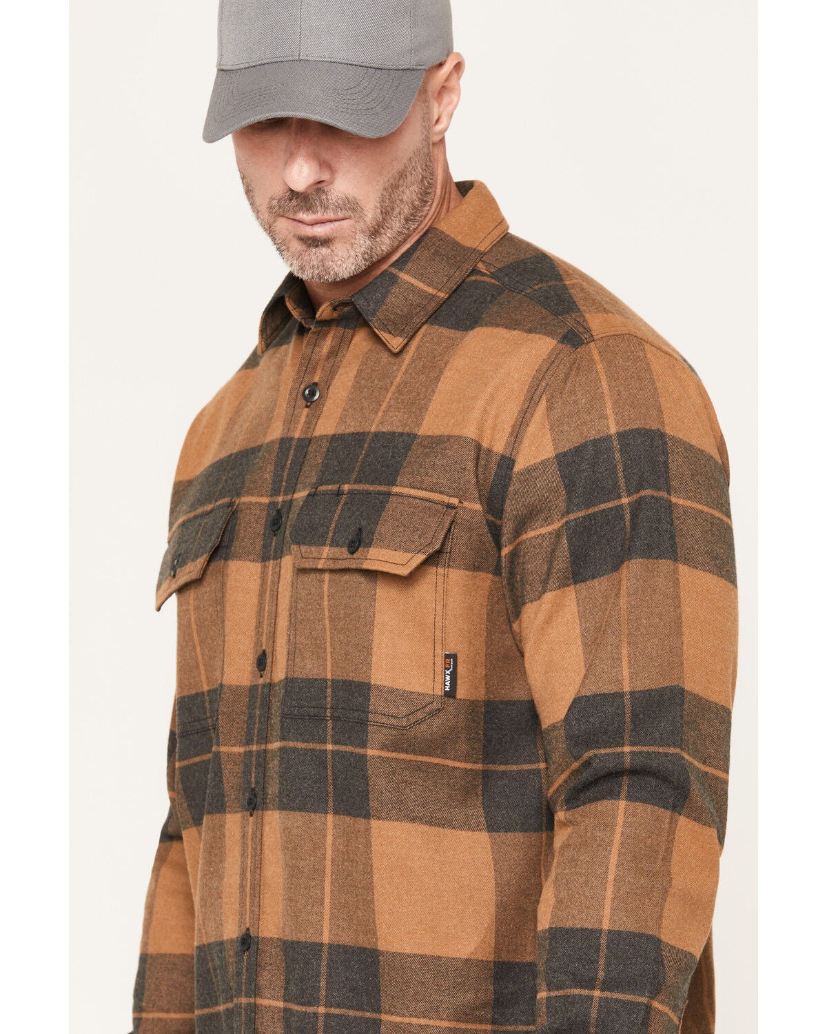 Image #2 - Hawx Men's FR Nordmann Plaid Print Long Sleeve Button-Down Flannel Work Shirt, Khaki, hi-res