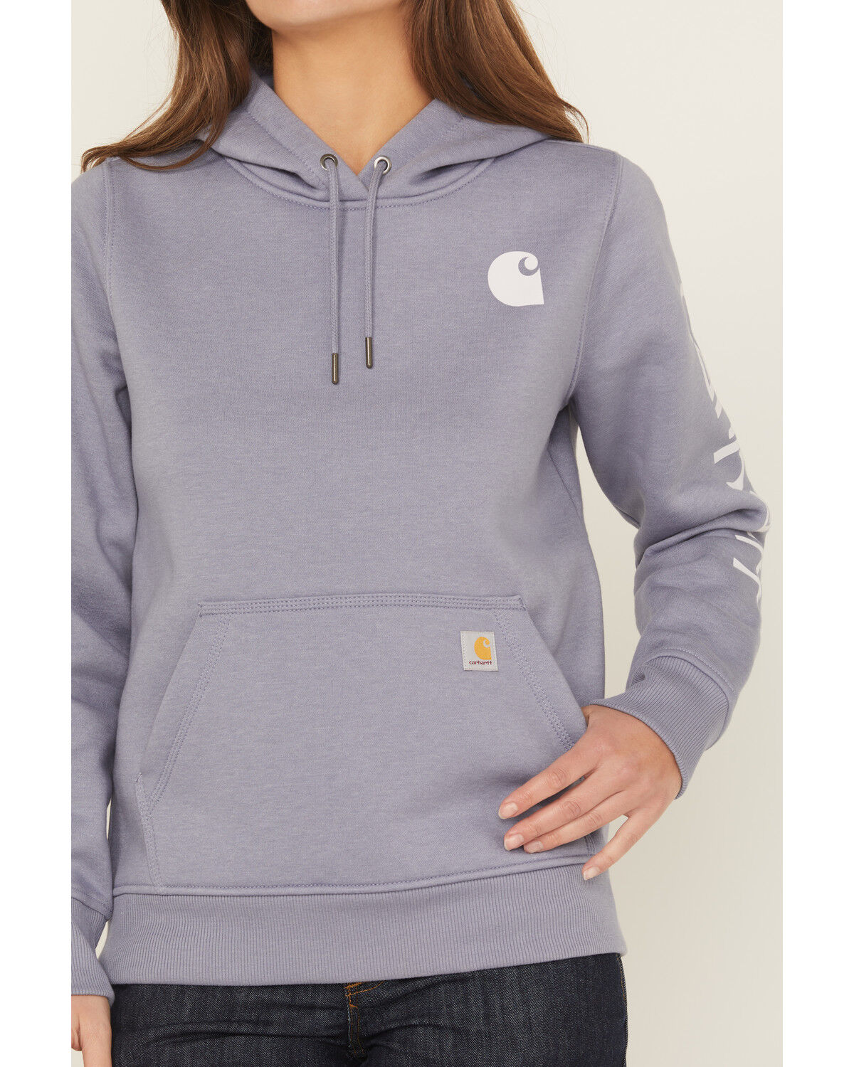 Image #3 - Carhartt Women's Relaxed Fit Midweight Logo Sleeve Graphic Hoodie, Lavender, hi-res