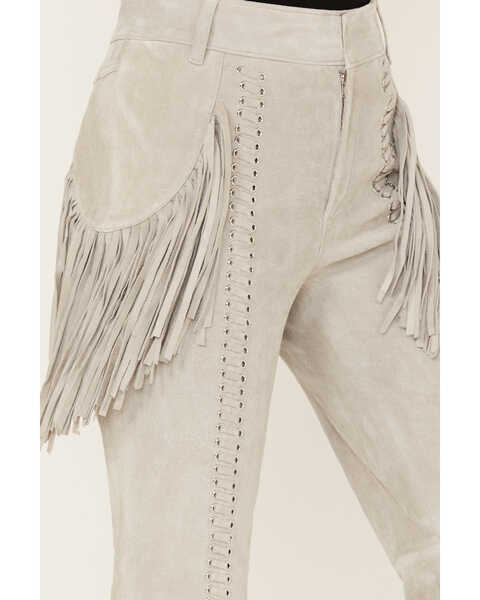 Image #2 - Wonderwest Women's Leather Fringe Pants, Grey, hi-res