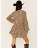 Very J Women's Leopard Long Sleeve Tiered Mini Dress, Tan, hi-res