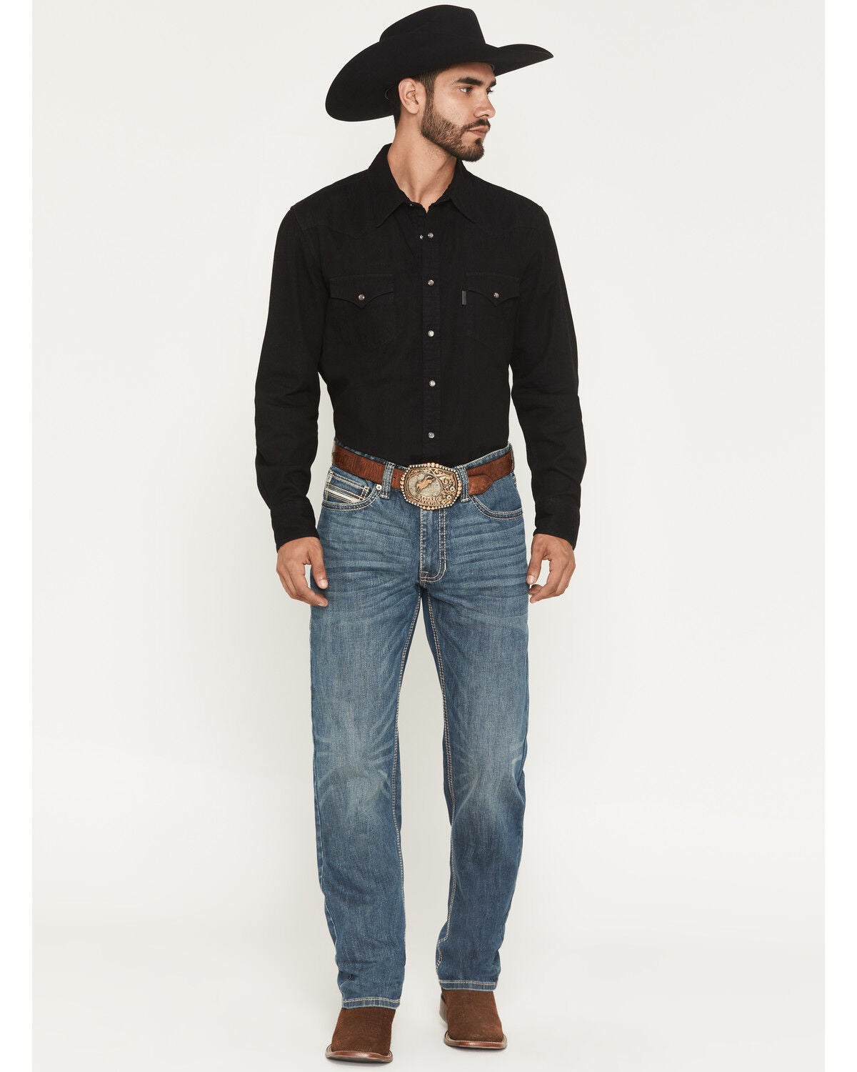 Image #1 - Rock & Roll Denim Men's Medium Wash Cannon Loose Fit Bootcut Reflex Stretch Denim Jeans, Medium Wash, hi-res