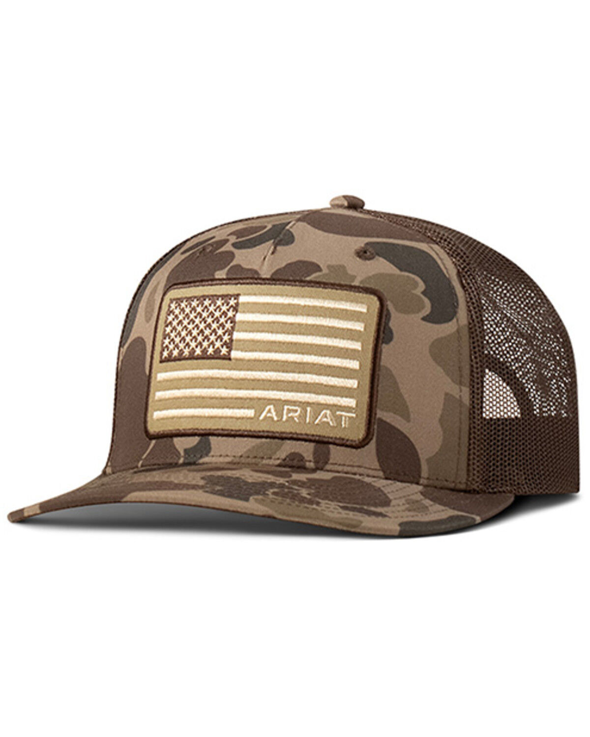 Image #1 - Ariat Men's Camo American Flag Patch Ball Cap, Camouflage, hi-res