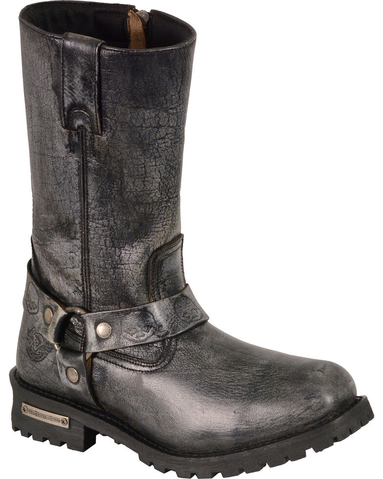 Milwaukee Leather Men's Black 11" Classic Harness Boots - Square Toe , Black, hi-res