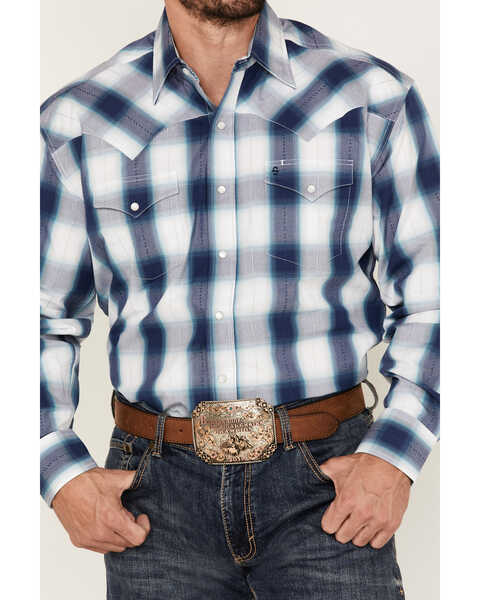 Image #3 - Stetson Men's Ice Ombre Large Plaid Long Sleeve Pearl Snap Western Shirt , Blue, hi-res