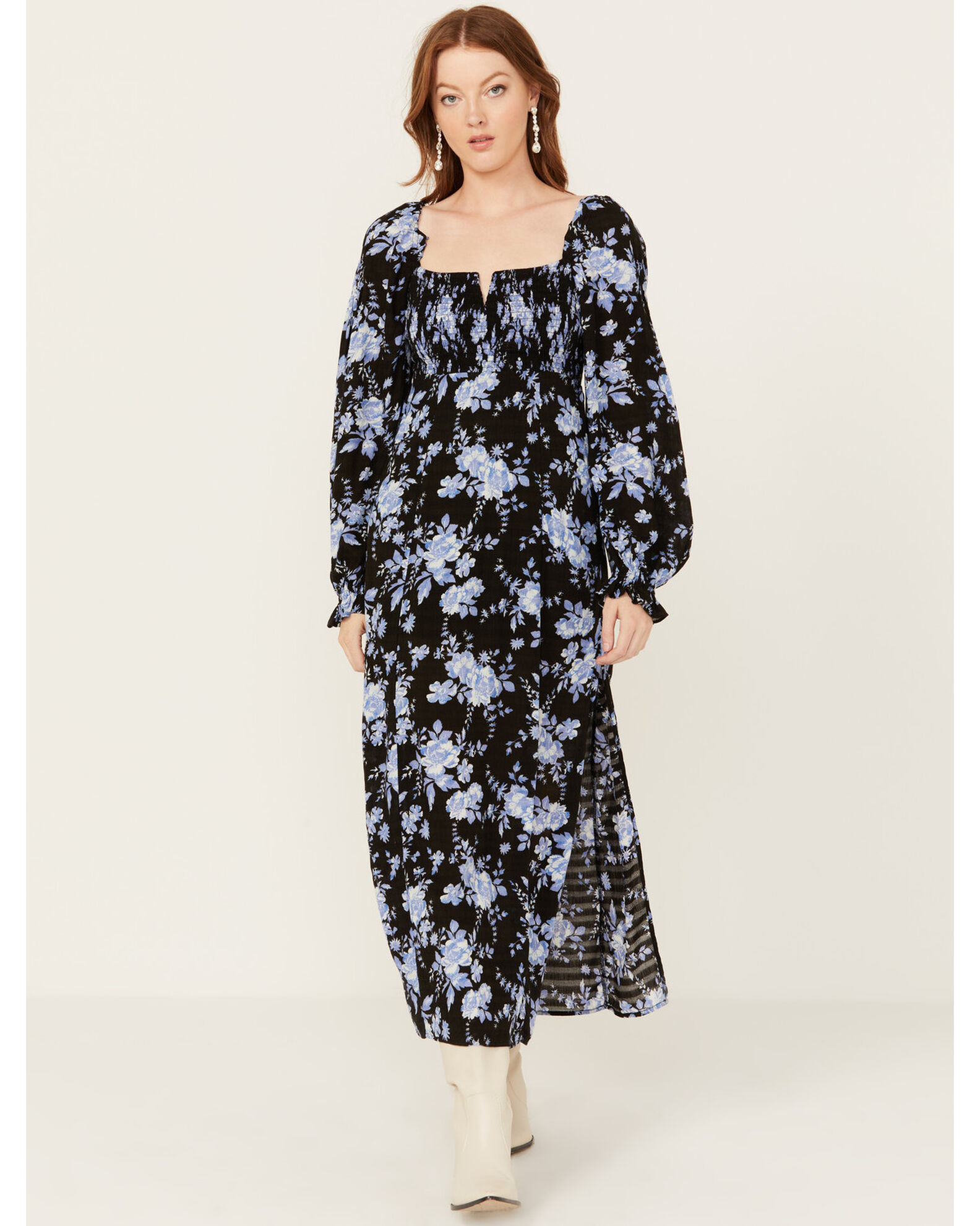 Free People Women s Jaymes Floral Print Midi Long Sleeve Dress Sheplers