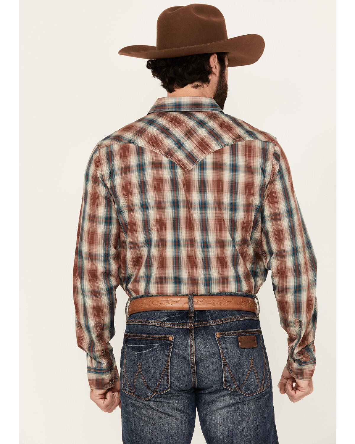 Image #4 - Cody James Men's Ricardo Plaid Print Long Sleeve Snap Western Shirt - Tall, Tan, hi-res
