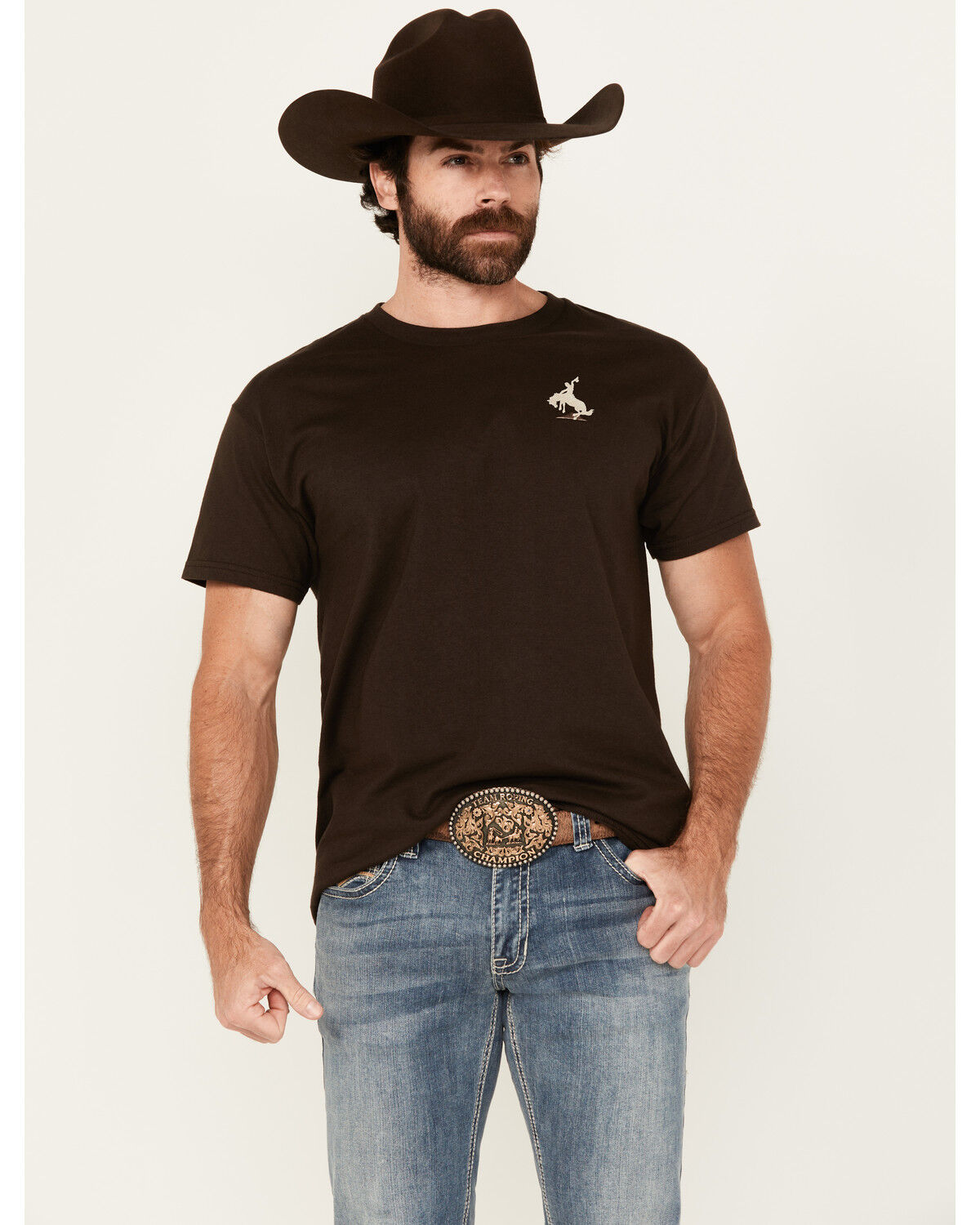 Image #1 - Riot Society Men's Embroidered Bucking Bronco Short Sleeve T-Shirt, Brown, hi-res